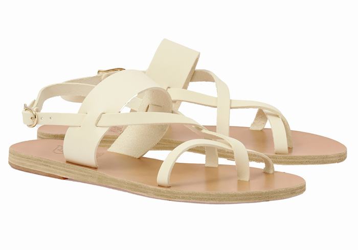 Women Ancient Greek Sandals Alethea Leather Back-Strap Sandals White | KDJ8691HR