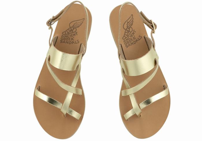 Women Ancient Greek Sandals Alethea Leather Back-Strap Sandals Gold White | DHA7178ZE