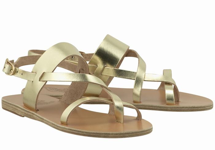 Women Ancient Greek Sandals Alethea Leather Back-Strap Sandals Gold White | DHA7178ZE