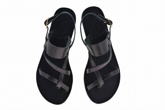 Women Ancient Greek Sandals Alethea Leather Back-Strap Sandals Black | UVV8373CV