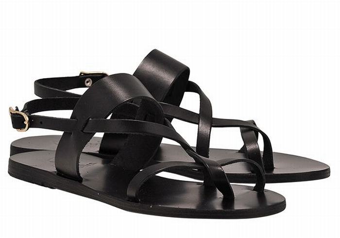 Women Ancient Greek Sandals Alethea Leather Back-Strap Sandals Black | UVV8373CV