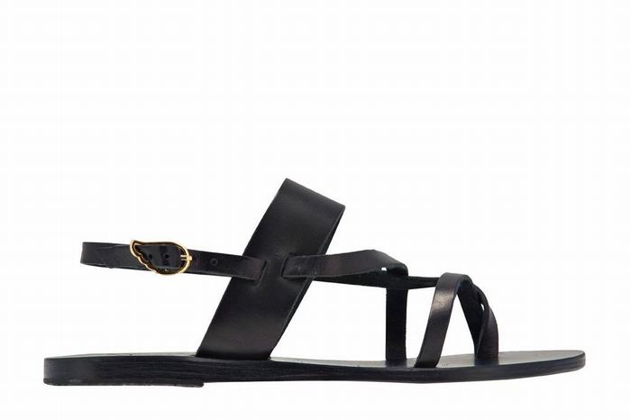 Women Ancient Greek Sandals Alethea Leather Back-Strap Sandals Black | UVV8373CV