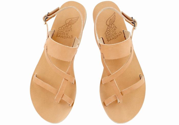 Women Ancient Greek Sandals Alethea Leather Back-Strap Sandals Beige | XPZ163NR