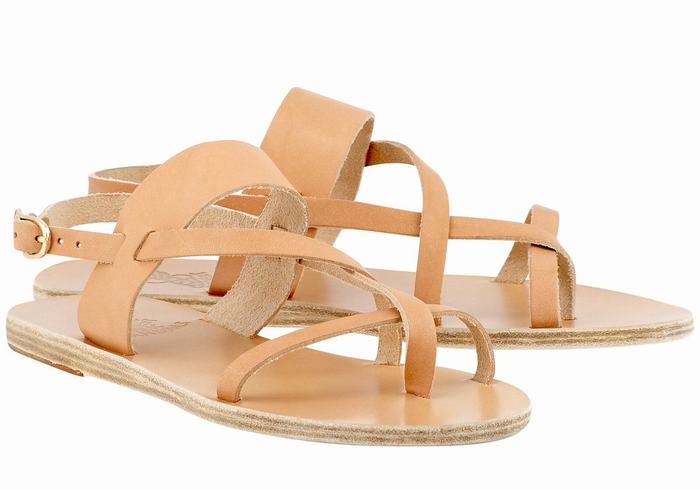 Women Ancient Greek Sandals Alethea Leather Back-Strap Sandals Beige | XPZ163NR