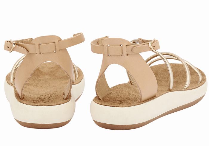 Women Ancient Greek Sandals Anastasia Comfort Ankle Strap Sandals Beige Gold White | ONO720NQ