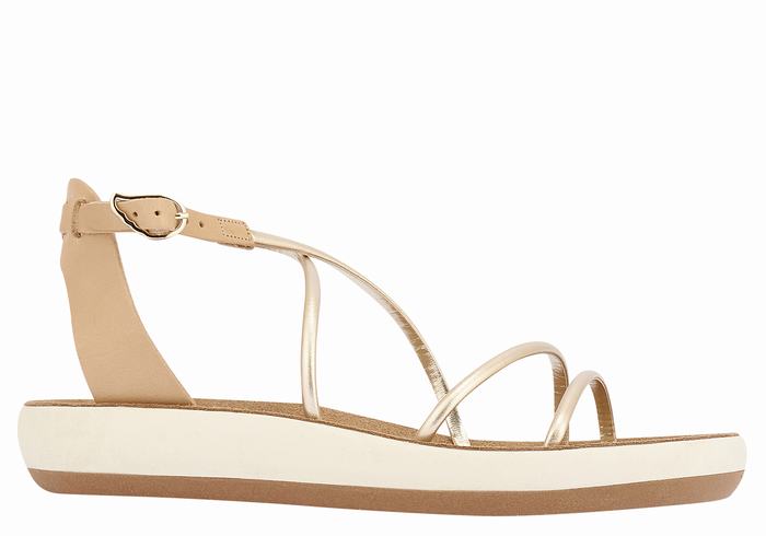 Women Ancient Greek Sandals Anastasia Comfort Ankle Strap Sandals Beige Gold White | ONO720NQ