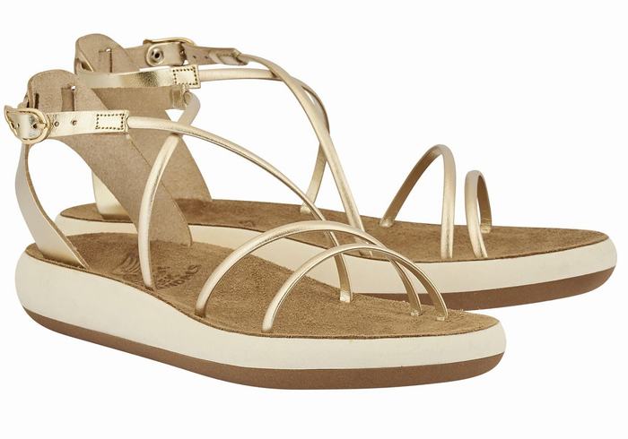 Women Ancient Greek Sandals Anastasia Comfort Ankle Strap Sandals Gold White | ZMZ5954XB