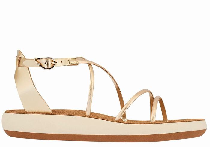 Women Ancient Greek Sandals Anastasia Comfort Ankle Strap Sandals Gold White | ZMZ5954XB