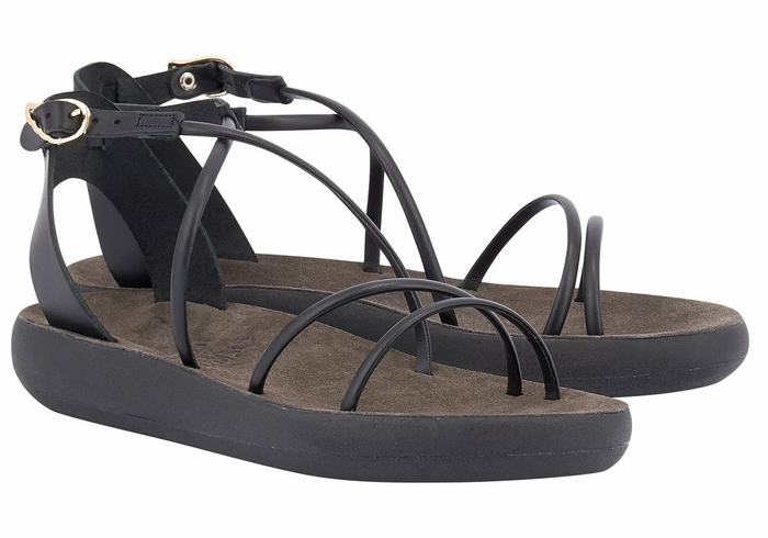 Women Ancient Greek Sandals Anastasia Comfort Ankle Strap Sandals Black | XMK982SG