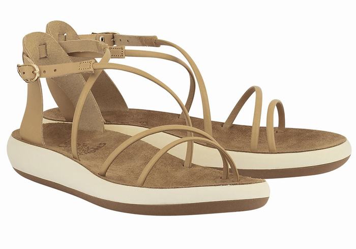 Women Ancient Greek Sandals Anastasia Comfort Ankle Strap Sandals Beige | UTI5929ZC