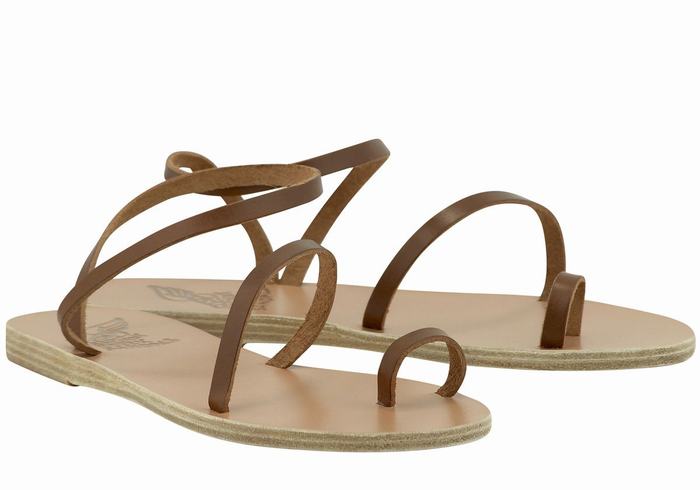 Women Ancient Greek Sandals Apli Eleftheria Leather Fisherman Sandals Dark Brown | KNA3583NA