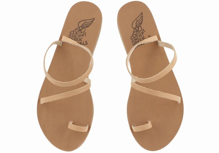 Women Ancient Greek Sandals Apli Eleftheria Leather Toe-Post Sandals Beige | GYU3583SV