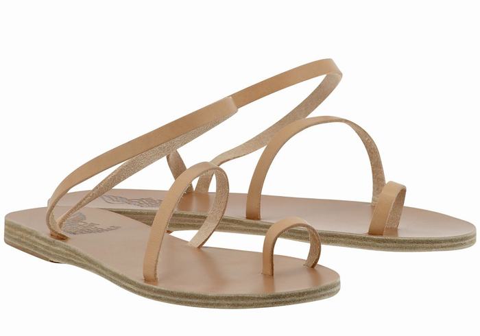 Women Ancient Greek Sandals Apli Eleftheria Leather Toe-Post Sandals Beige | GYU3583SV