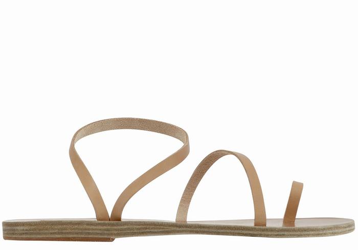 Women Ancient Greek Sandals Apli Eleftheria Leather Toe-Post Sandals Beige | GYU3583SV