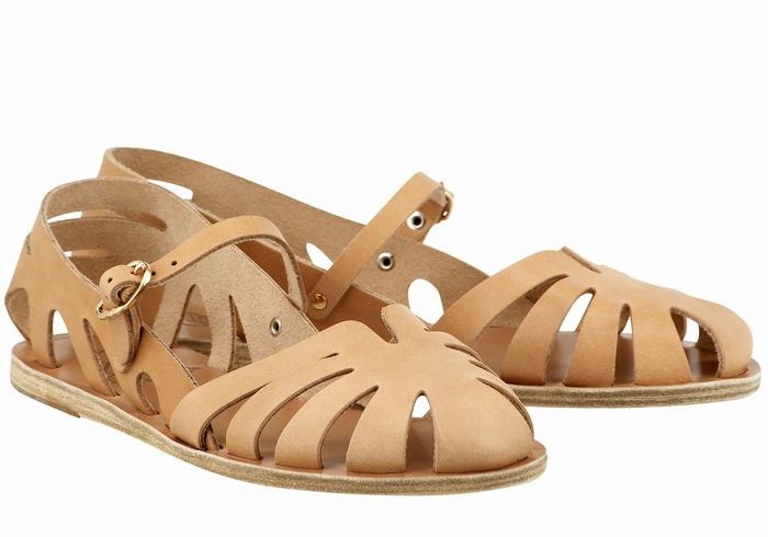 Women Ancient Greek Sandals Apollonia Leather Fisherman Sandals Beige | KFO5998PB