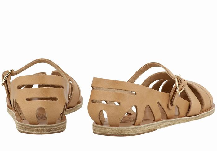 Women Ancient Greek Sandals Apollonia Leather Fisherman Sandals Beige | KFO5998PB