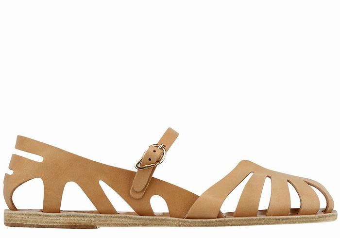 Women Ancient Greek Sandals Apollonia Leather Fisherman Sandals Beige | KFO5998PB