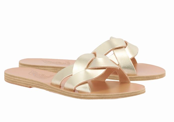 Women Ancient Greek Sandals Arachne Slide Sandals Gold White | CJE9576FS