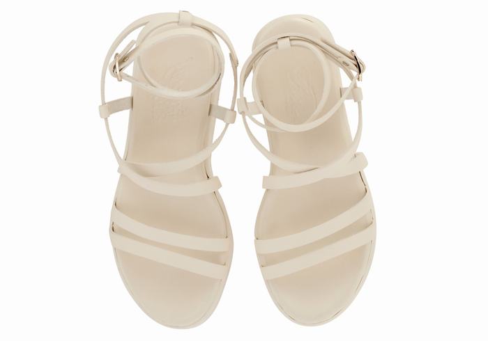 Women Ancient Greek Sandals Aristea Leather Platform Sandals White | MOB191MU