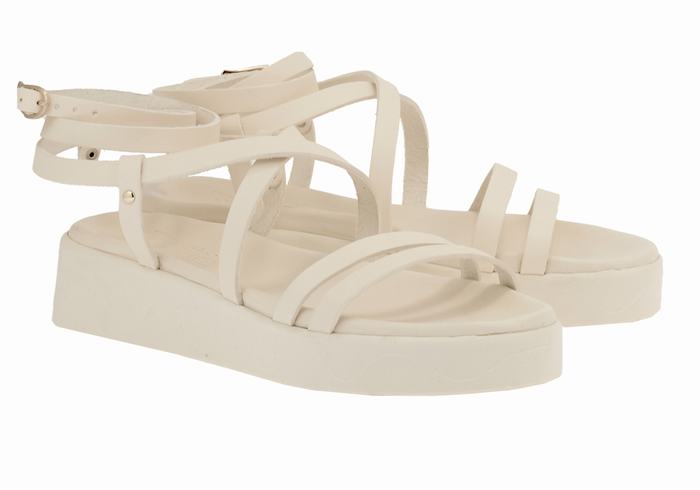 Women Ancient Greek Sandals Aristea Leather Platform Sandals White | MOB191MU