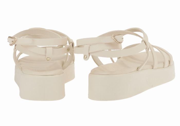 Women Ancient Greek Sandals Aristea Leather Platform Sandals White | MOB191MU