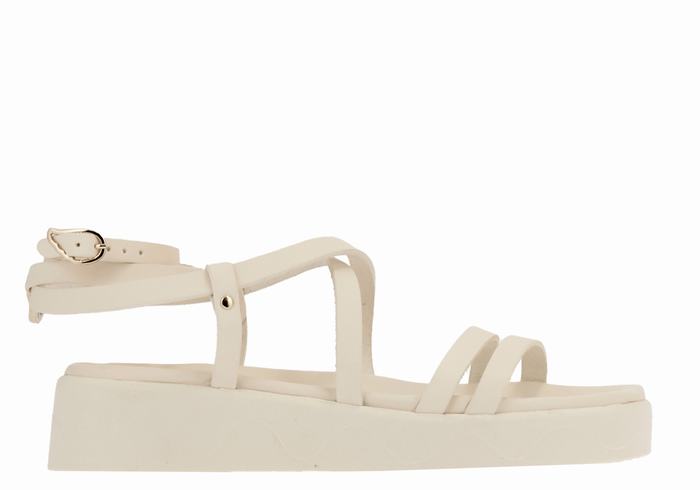 Women Ancient Greek Sandals Aristea Leather Platform Sandals White | MOB191MU