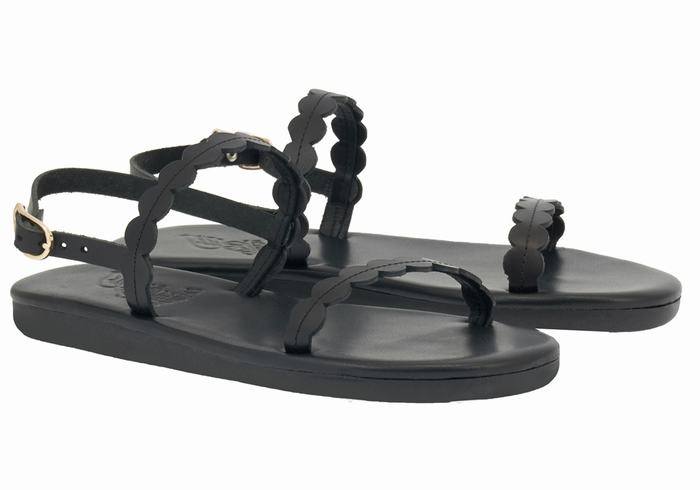 Women Ancient Greek Sandals Aroula Back-Strap Sandals Black | ALB9417FP