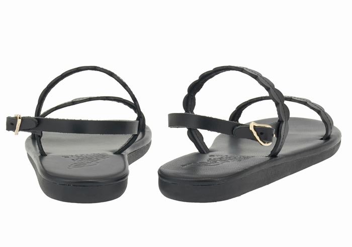 Women Ancient Greek Sandals Aroula Back-Strap Sandals Black | ALB9417FP