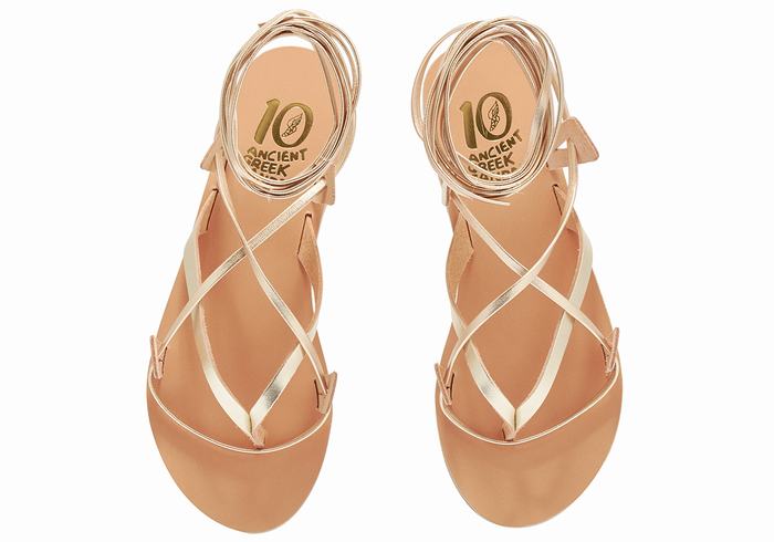 Women Ancient Greek Sandals Artemis De Gambies Gladiator Sandals Gold White | XKQ1142UO