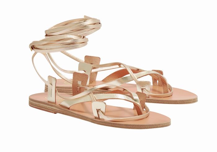 Women Ancient Greek Sandals Artemis De Gambies Gladiator Sandals Gold White | XKQ1142UO