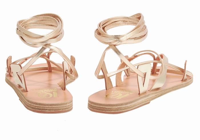 Women Ancient Greek Sandals Artemis De Gambies Gladiator Sandals Gold White | XKQ1142UO