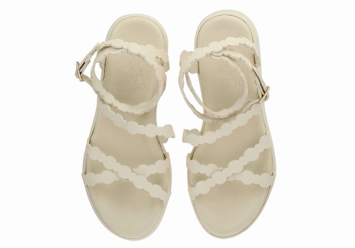 Women Ancient Greek Sandals Aspis Leather Platform Sandals White | AYD408XT