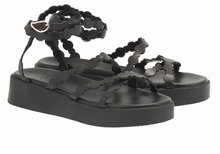 Women Ancient Greek Sandals Aspis Leather Platform Sandals Black | ISI5665XL