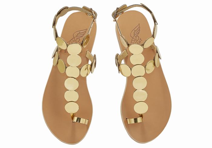 Women Ancient Greek Sandals Asteras Leather Toe-Post Sandals Gold | SQC2857NG