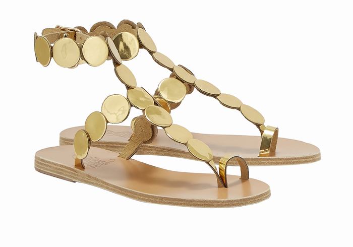 Women Ancient Greek Sandals Asteras Leather Toe-Post Sandals Gold | SQC2857NG