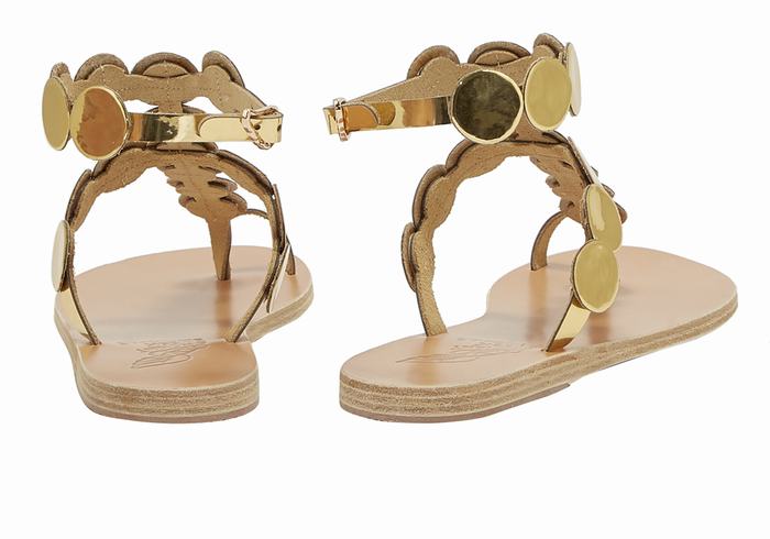 Women Ancient Greek Sandals Asteras Leather Toe-Post Sandals Gold | SQC2857NG