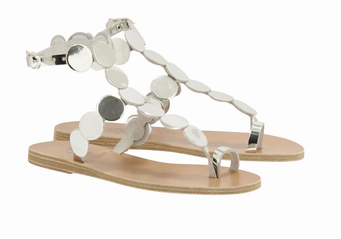 Women Ancient Greek Sandals Asteras Leather Toe-Post Sandals Silver | GFA7637EL