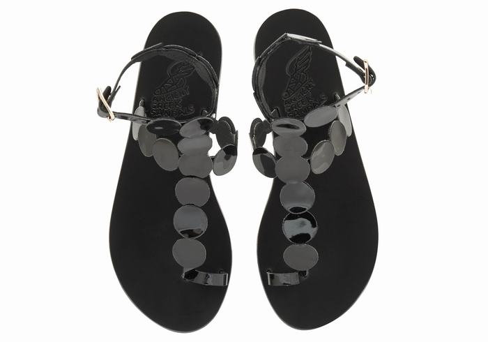 Women Ancient Greek Sandals Asteras Leather Toe-Post Sandals Black | XAW2042MV