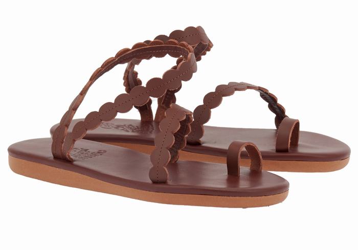 Women Ancient Greek Sandals Aura Toe-Post Sandals Coffee | EYQ7822LE