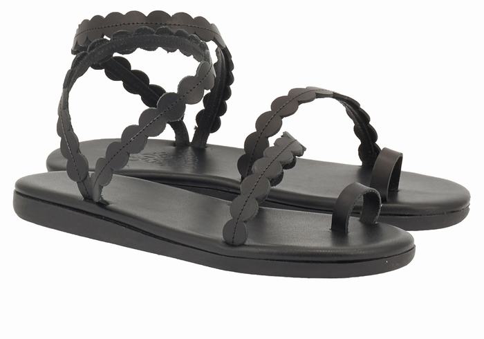 Women Ancient Greek Sandals Aura Toe-Post Sandals Black | FSK634AM