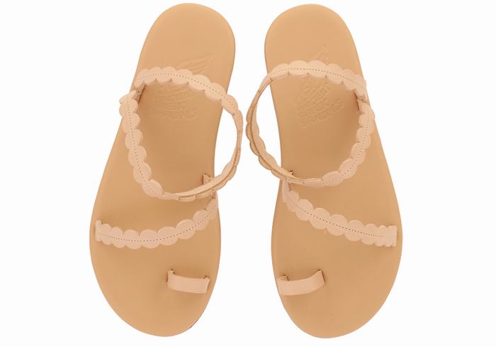 Women Ancient Greek Sandals Aura Toe-Post Sandals Beige | OZW369YT