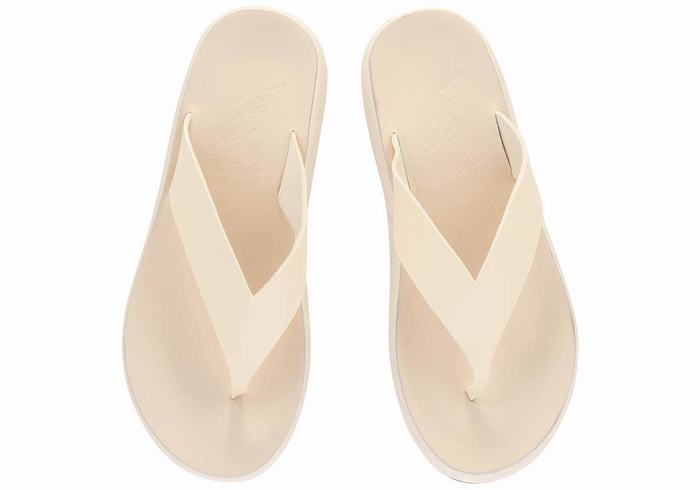 Women Ancient Greek Sandals Charys Comfort Flip Flops White | YXA1759QN