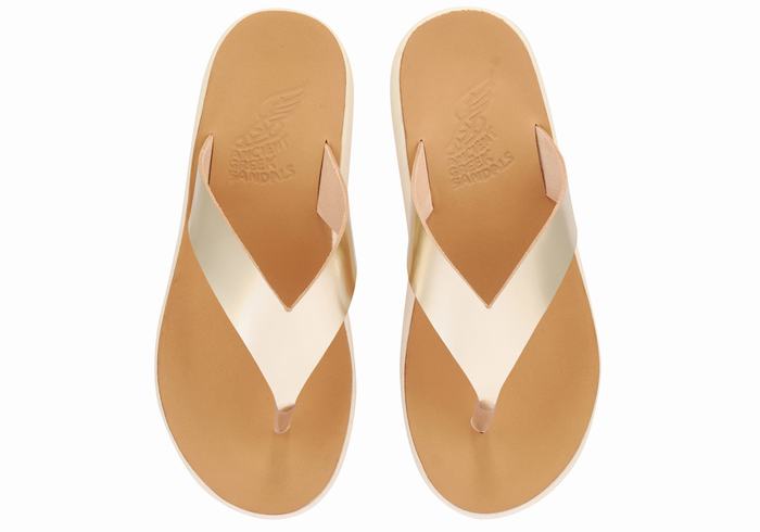 Women Ancient Greek Sandals Charys Comfort Flip Flops Gold White | HHK8619ML