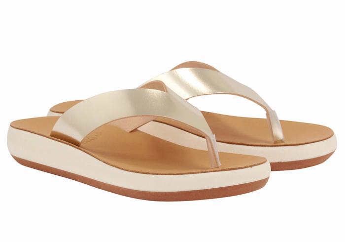 Women Ancient Greek Sandals Charys Comfort Flip Flops Gold White | HHK8619ML