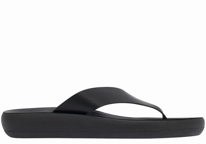 Women Ancient Greek Sandals Charys Comfort Flip Flops Black | NDN3430OQ