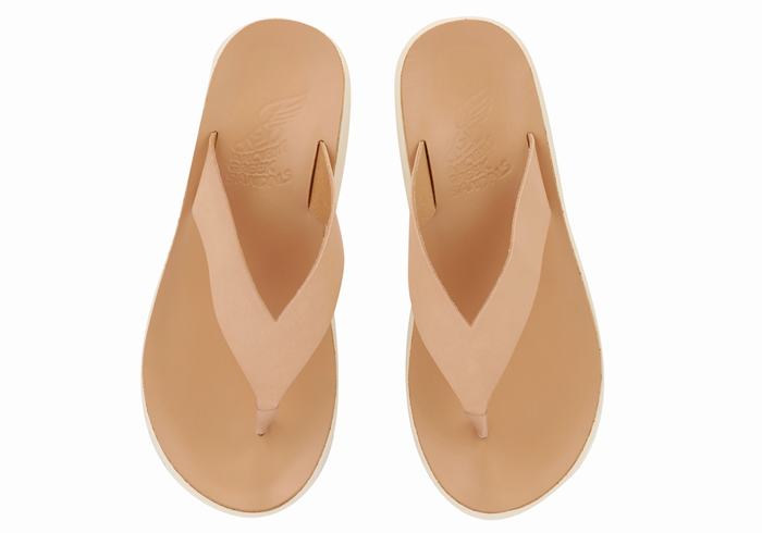 Women Ancient Greek Sandals Charys Comfort Flip Flops Beige | CZK5877WK