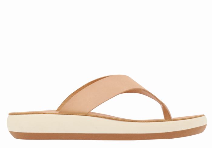 Women Ancient Greek Sandals Charys Comfort Flip Flops Beige | CZK5877WK