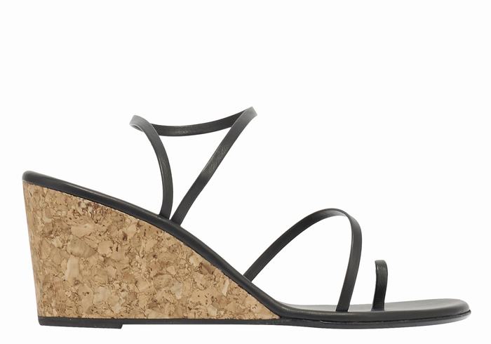 Women Ancient Greek Sandals Chora Mid Wedge Sandals Black | TAN1331IV