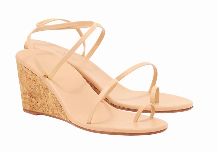 Women Ancient Greek Sandals Chora Mid Wedge Sandals Beige | COA1060AC