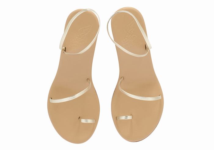 Women Ancient Greek Sandals Chora Mid Wedge Sandals Gold White | PQK1161OQ